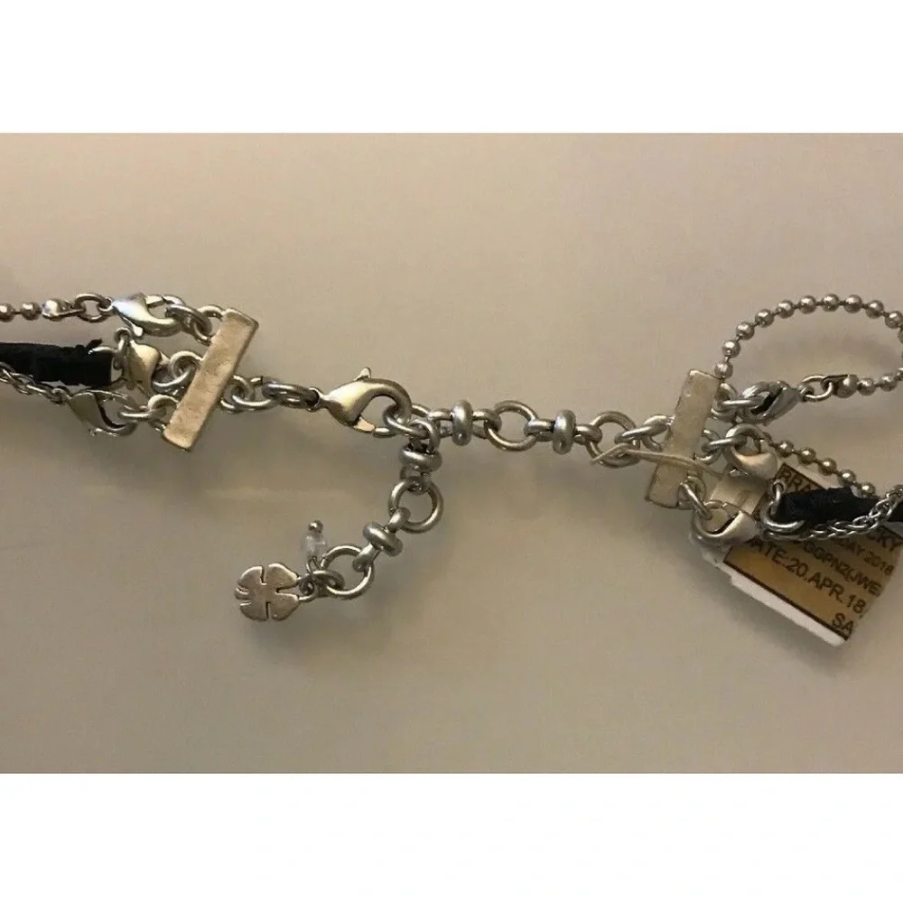 LUCKY BRAND LAYERED TASSLE NECKLACE - SIVER TONED - LEATHER